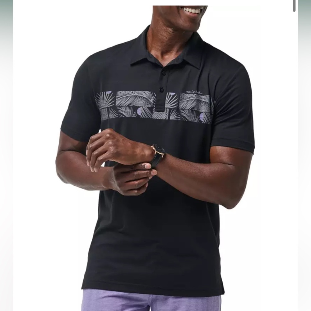 Travis Mathew Sand Nap Black Polo with Graphic Design- Never Worn.  Washed Once